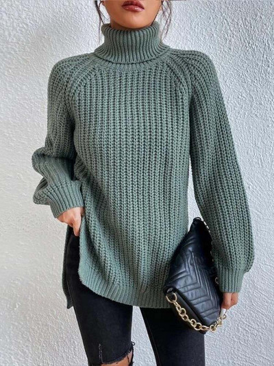 Suured kootud kampsunid naiste sügistalvine vabaaja kaelaga pullover Naiste mood Elegantne ühevärviline kampsun, soojad kampsunid