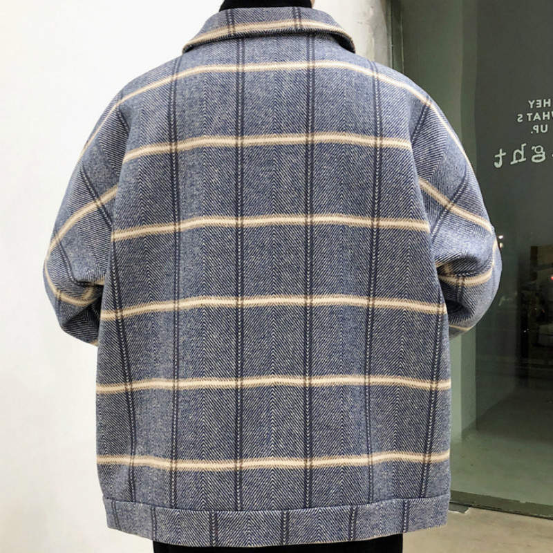 YASUGUOJ Μόδα καρό ανδρικό μάλλινο μπουφάν Ανδρικό παλτό Χειμώνας 2021 Casual φαρδύ καρό πανωφόρι ανδρικό μονό στήθος