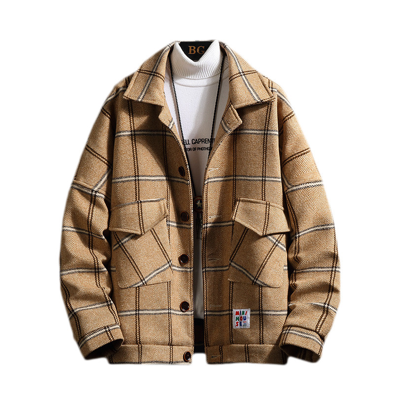 YASUGUOJ Μόδα καρό ανδρικό μάλλινο μπουφάν Ανδρικό παλτό Χειμώνας 2021 Casual φαρδύ καρό πανωφόρι ανδρικό μονό στήθος
