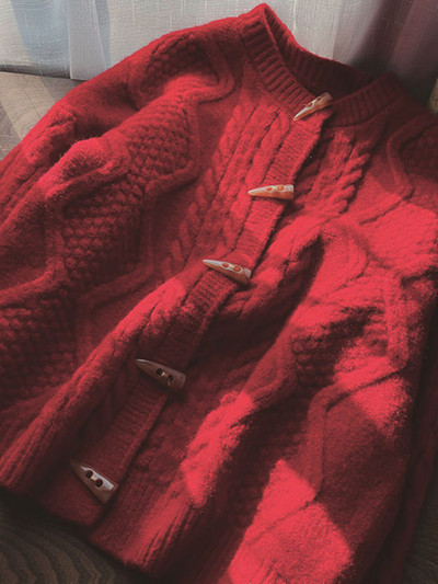 Moetopid 2022 Naiste kampsun Kärbitud kardigan Sügistalv Uus Retro pikkade varrukatega kampsun jakk sarvenööbiga paks pullover