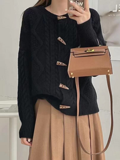 Moetopid 2022 Naiste kampsun Kärbitud kardigan Sügistalv Uus Retro pikkade varrukatega kampsun jakk sarvenööbiga paks pullover