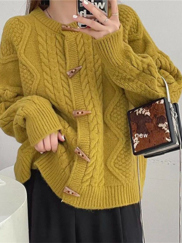 Moetopid 2022 Naiste kampsun Kärbitud kardigan Sügistalv Uus Retro pikkade varrukatega kampsun jakk sarvenööbiga paks pullover