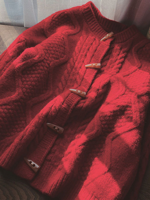 Moetopid 2022 Naiste kampsun Kärbitud kardigan Sügistalv Uus Retro pikkade varrukatega kampsun jakk sarvenööbiga paks pullover