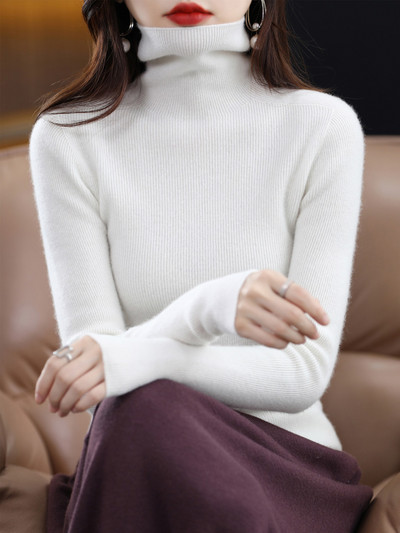 Ženski pleteni pulover s dolčevitom od 100% čiste vune, kvalitetna jesen, zima, ženski pleteni pulover s modnim prugama, tople i udobne majice