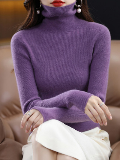 Ženski pleteni pulover s dolčevitom od 100% čiste vune, kvalitetna jesen, zima, ženski pleteni pulover s modnim prugama, tople i udobne majice