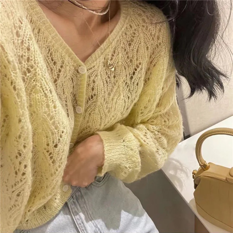 Casual õrn suvine õõnes kevadine kampsun kampsun jakk erekollane kommivärv Täiesti sobiv Basic 2021 uus