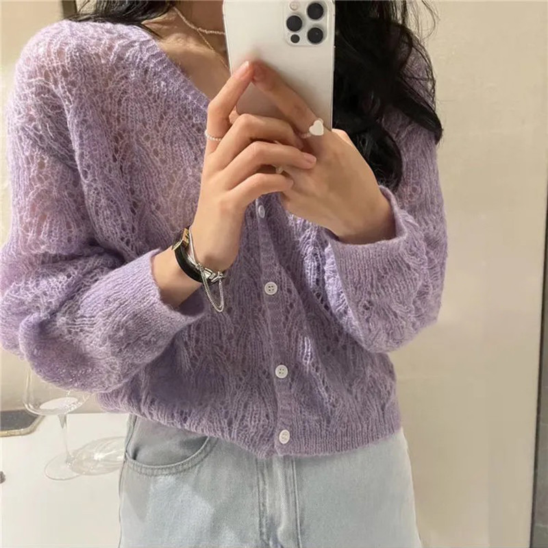 Casual õrn suvine õõnes kevadine kampsun kampsun jakk erekollane kommivärv Täiesti sobiv Basic 2021 uus