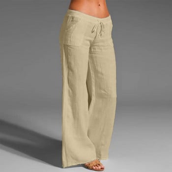 Βαμβακερό λινό παντελόνι με φαρδύ πόδι μασίφ τσέπες Γυναικείο ίσιο παντελόνι Μακρύ παντελόνι με κορδόνι Καλοκαιρινό απλό vintage streetwear 2023