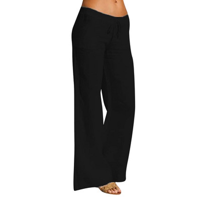 Puuvillane linane laia säärega püksid, soliidsed taskud, naiste sirged püksid, nööriga pikad püksid, suvised lihtsad vanad tänavarõivad 2023