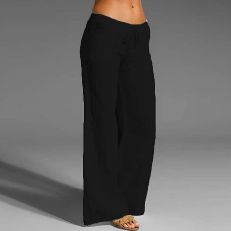 Puuvillane linane laia säärega püksid, soliidsed taskud, naiste sirged püksid, nööriga pikad püksid, suvised lihtsad vanad tänavarõivad 2023