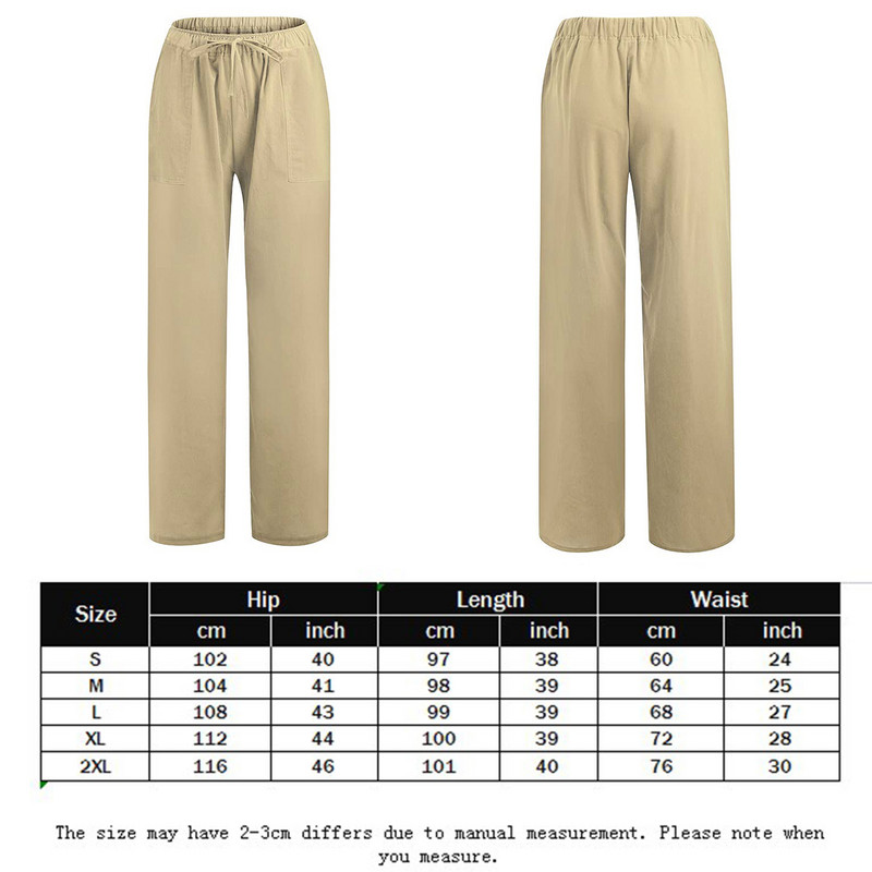 Puuvillane linane laia säärega püksid, soliidsed taskud, naiste sirged püksid, nööriga pikad püksid, suvised lihtsad vanad tänavarõivad 2023