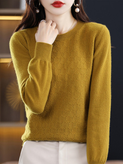 Aliselect Πουλόβερ από 100% καθαρό μαλλί κασμίρ Γυναικείο πουλόβερ με λαιμόκοψη κούφιο πλεκτό μπλουζάκι φθινόπωρο/χειμωνιάτικο γυναικείο μπουφάν