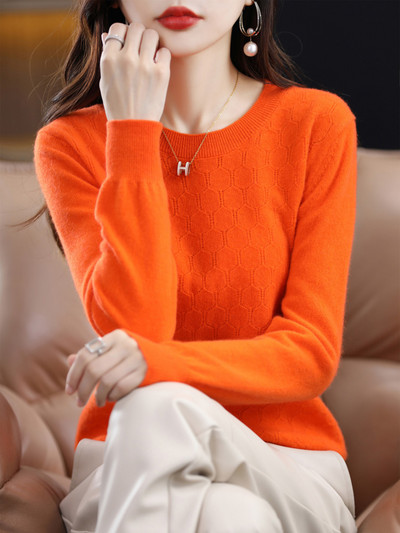 Aliselect Πουλόβερ από 100% καθαρό μαλλί κασμίρ Γυναικείο πουλόβερ με λαιμόκοψη κούφιο πλεκτό μπλουζάκι φθινόπωρο/χειμωνιάτικο γυναικείο μπουφάν