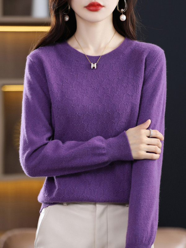 Aliselect Πουλόβερ από 100% καθαρό μαλλί κασμίρ Γυναικείο πουλόβερ με λαιμόκοψη κούφιο πλεκτό μπλουζάκι φθινόπωρο/χειμωνιάτικο γυναικείο μπουφάν