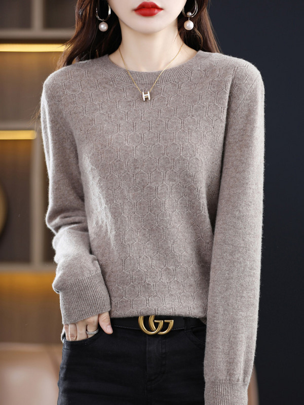 Aliselect Πουλόβερ από 100% καθαρό μαλλί κασμίρ Γυναικείο πουλόβερ με λαιμόκοψη κούφιο πλεκτό μπλουζάκι φθινόπωρο/χειμωνιάτικο γυναικείο μπουφάν