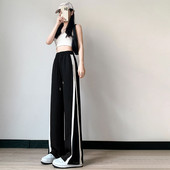 TFETTERS Naiste püksid 2023 suvised mustad valged lapipüksid naiste kõrge vöökohaga šifoonist täispikk õhukesed vabaaja püksid naistele