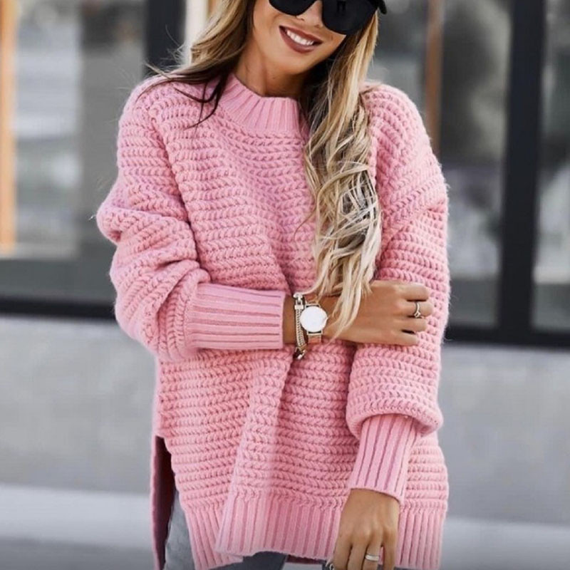 Pulover de iarnă vintage pentru femei cu gât simulat Pulover tricotat, în formă solidă, pentru femei, Harajuku, retro, multicolore, mărime mare 3XL