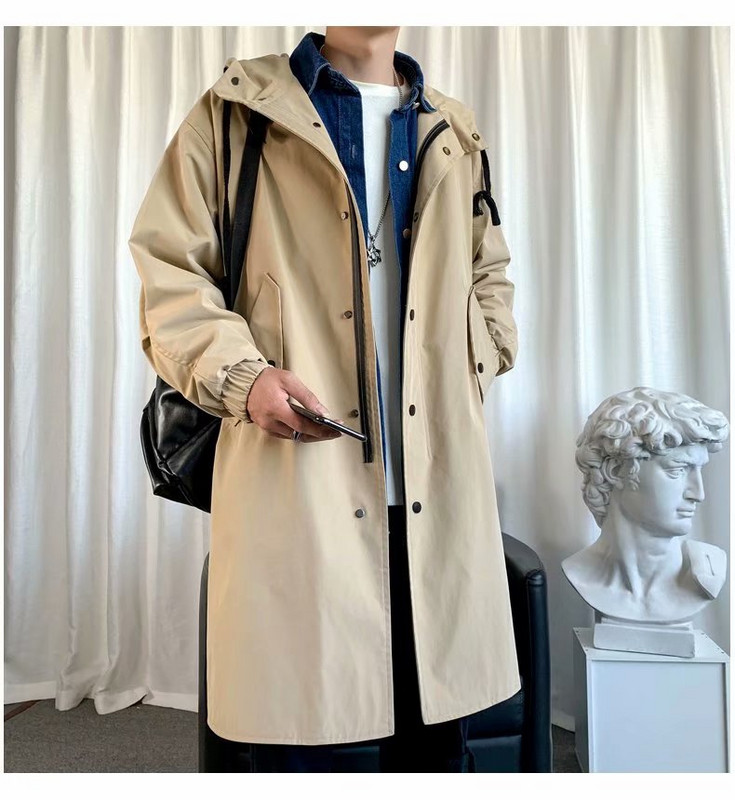 2023. aasta meeste tuulejope, pikk, suur, avar tänavarõivas, kapuutsiga vintage mustad mantlid, vabaaja meeste ülerõivad