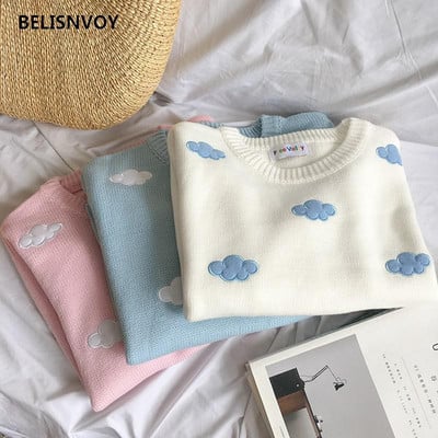 Jaapani preppy stiilis sügistalvine kootud kampsun Naiste kampsun Cloud kootud pullover Armas Kawaii elegantne Mori tüdruku ülerõivad