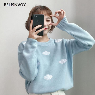 Πλεκτό πουλόβερ γιαπωνέζικο φθινοπωρινό χειμερινό πλεκτό πουλόβερ Γυναικείο πουλόβερ Cloud πλεκτό πουλόβερ Χαριτωμένο Kawaii κομψό πανωφόρι για κορίτσια Mori