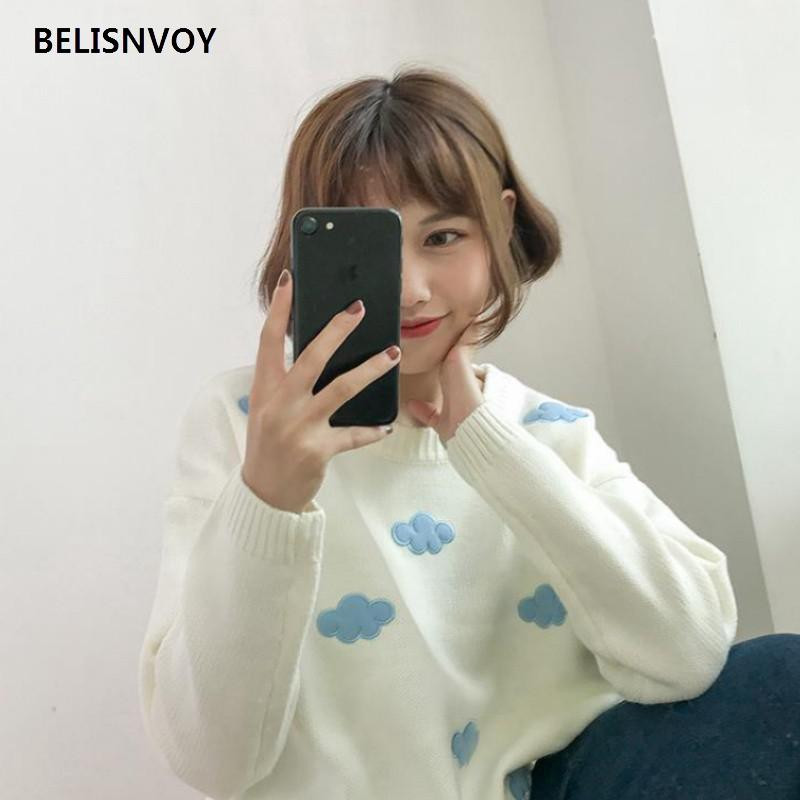 Πλεκτό πουλόβερ γιαπωνέζικο φθινοπωρινό χειμερινό πλεκτό πουλόβερ Γυναικείο πουλόβερ Cloud πλεκτό πουλόβερ Χαριτωμένο Kawaii κομψό πανωφόρι για κορίτσια Mori