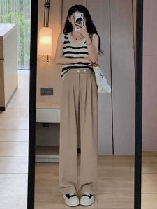 Καλοκαιρινό καθημερινό παντελόνι ψηλόμεσο φαρδύ φαρδύ πόδι Y2k για Κορεάτικη μόδα Γυναικεία Λευκά Κοστούμια Παντελόνια Γυναικεία Μακρύ Παντελόνι