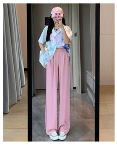 Καλοκαιρινό καθημερινό παντελόνι ψηλόμεσο φαρδύ φαρδύ πόδι Y2k για Κορεάτικη μόδα Γυναικεία Λευκά Κοστούμια Παντελόνια Γυναικεία Μακρύ Παντελόνι