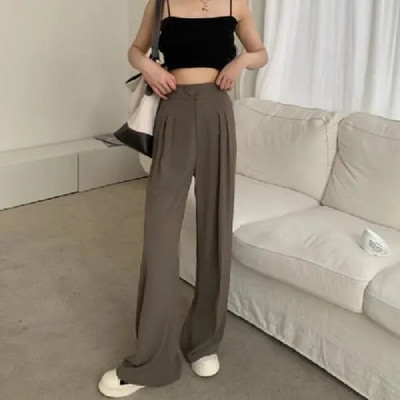 Καλοκαιρινό καθημερινό παντελόνι ψηλόμεσο φαρδύ φαρδύ πόδι Y2k για Κορεάτικη μόδα Γυναικεία Λευκά Κοστούμια Παντελόνια Γυναικεία Μακρύ Παντελόνι