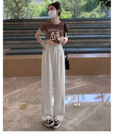 Καλοκαιρινό καθημερινό παντελόνι ψηλόμεσο φαρδύ φαρδύ πόδι Y2k για Κορεάτικη μόδα Γυναικεία Λευκά Κοστούμια Παντελόνια Γυναικεία Μακρύ Παντελόνι