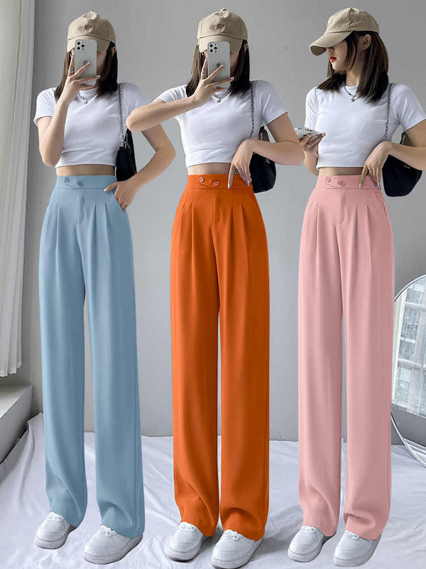 Καλοκαιρινό καθημερινό παντελόνι ψηλόμεσο φαρδύ φαρδύ πόδι Y2k για Κορεάτικη μόδα Γυναικεία Λευκά Κοστούμια Παντελόνια Γυναικεία Μακρύ Παντελόνι