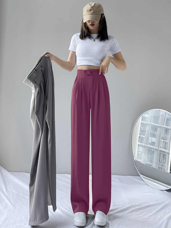 Καλοκαιρινό καθημερινό παντελόνι ψηλόμεσο φαρδύ φαρδύ πόδι Y2k για Κορεάτικη μόδα Γυναικεία Λευκά Κοστούμια Παντελόνια Γυναικεία Μακρύ Παντελόνι