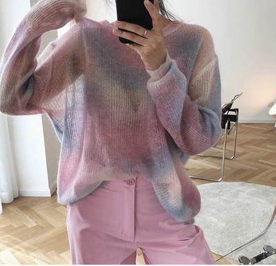 Sarebon γραβάτα Mohair πουλόβερ για γυναίκες, πλεκτό μπλουζάκι μεγάλου μεγέθους, Fried Street, High-end Sense of Couples Loose Loose μακρυμάνικο, Άνοιξη