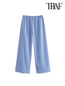 Vintage μεσαία ελαστική μέση με κορδόνι γυναικείο παντελόνι Mujer TRAF Γυναικείες τσέπες στο πλάι σε όλο το μήκος Ριγέ παντελόνι