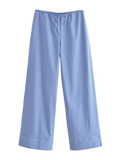 Vintage μεσαία ελαστική μέση με κορδόνι γυναικείο παντελόνι Mujer TRAF Γυναικείες τσέπες στο πλάι σε όλο το μήκος Ριγέ παντελόνι