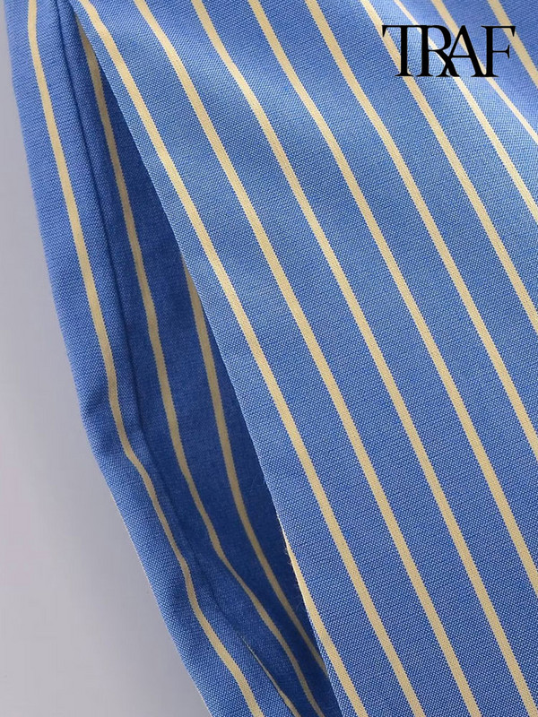 Vintage μεσαία ελαστική μέση με κορδόνι γυναικείο παντελόνι Mujer TRAF Γυναικείες τσέπες στο πλάι σε όλο το μήκος Ριγέ παντελόνι