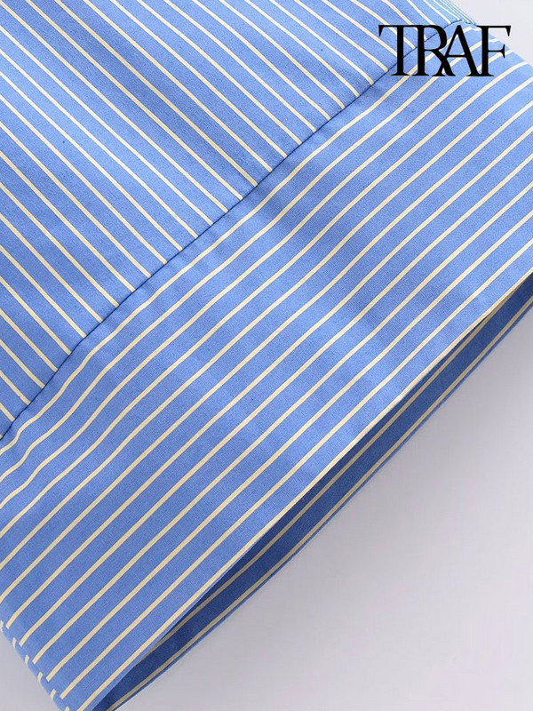 Vintage μεσαία ελαστική μέση με κορδόνι γυναικείο παντελόνι Mujer TRAF Γυναικείες τσέπες στο πλάι σε όλο το μήκος Ριγέ παντελόνι