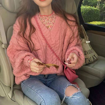 Moodne ühevärviline V-kaelusega kampsun, naiste 2022. aasta uus sügis/talv avar Commuter Twist-pullover-kampsun, sobiv top Свитер Женский