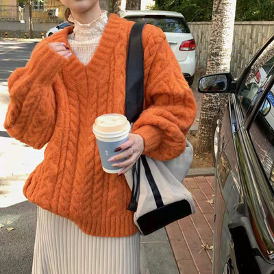 Moodne ühevärviline V-kaelusega kampsun, naiste 2022. aasta uus sügis/talv avar Commuter Twist-pullover-kampsun, sobiv top Свитер Женский