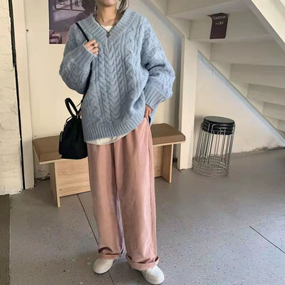 Moodne ühevärviline V-kaelusega kampsun, naiste 2022. aasta uus sügis/talv avar Commuter Twist-pullover-kampsun, sobiv top Свитер Женский