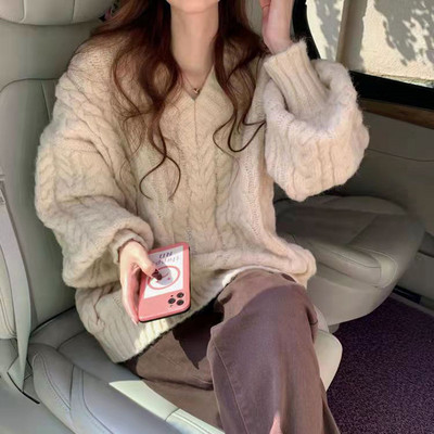 Moodne ühevärviline V-kaelusega kampsun, naiste 2022. aasta uus sügis/talv avar Commuter Twist-pullover-kampsun, sobiv top Свитер Женский