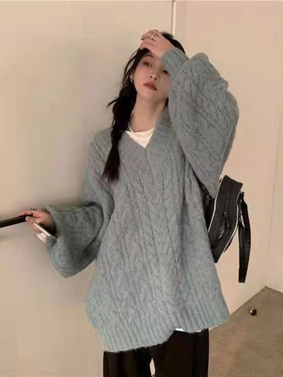 Moodne ühevärviline V-kaelusega kampsun, naiste 2022. aasta uus sügis/talv avar Commuter Twist-pullover-kampsun, sobiv top Свитер Женский