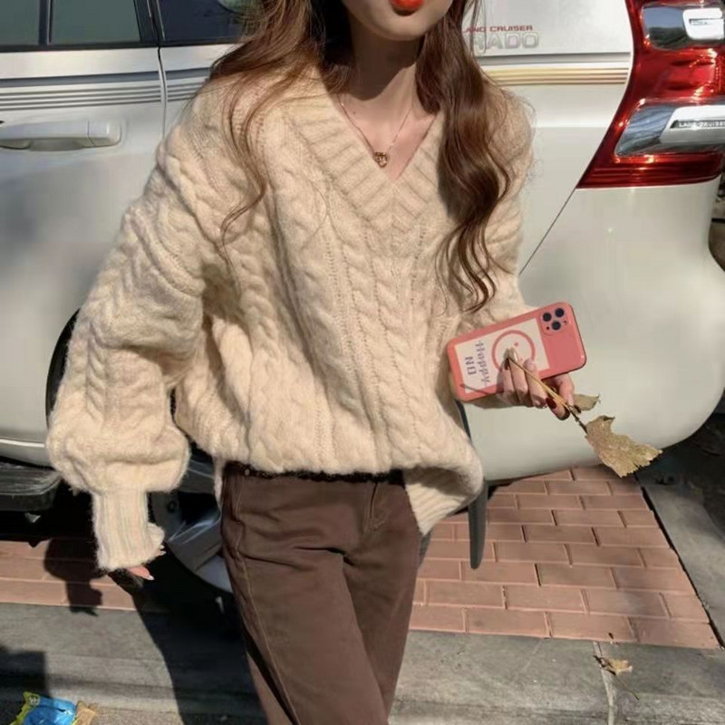 Moodne ühevärviline V-kaelusega kampsun, naiste 2022. aasta uus sügis/talv avar Commuter Twist-pullover-kampsun, sobiv top Свитер Женский