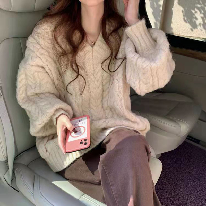 Moodne ühevärviline V-kaelusega kampsun, naiste 2022. aasta uus sügis/talv avar Commuter Twist-pullover-kampsun, sobiv top Свитер Женский