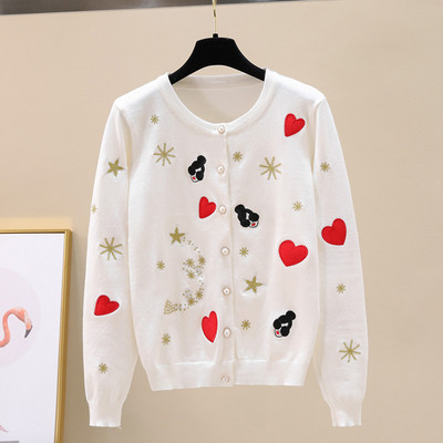 Ανοιξιάτικα πλεκτά κέντημα πουλόβερ χαριτωμένο αστέρι αγάπη καρδιά γλυκιά πλεκτή ζακέτα κορεάτικη μόδα μακρυμάνικο πλεκτό μπλουζάκι γυναικείο παλτό