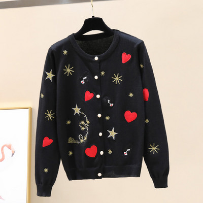 Ανοιξιάτικα πλεκτά κέντημα πουλόβερ χαριτωμένο αστέρι αγάπη καρδιά γλυκιά πλεκτή ζακέτα κορεάτικη μόδα μακρυμάνικο πλεκτό μπλουζάκι γυναικείο παλτό