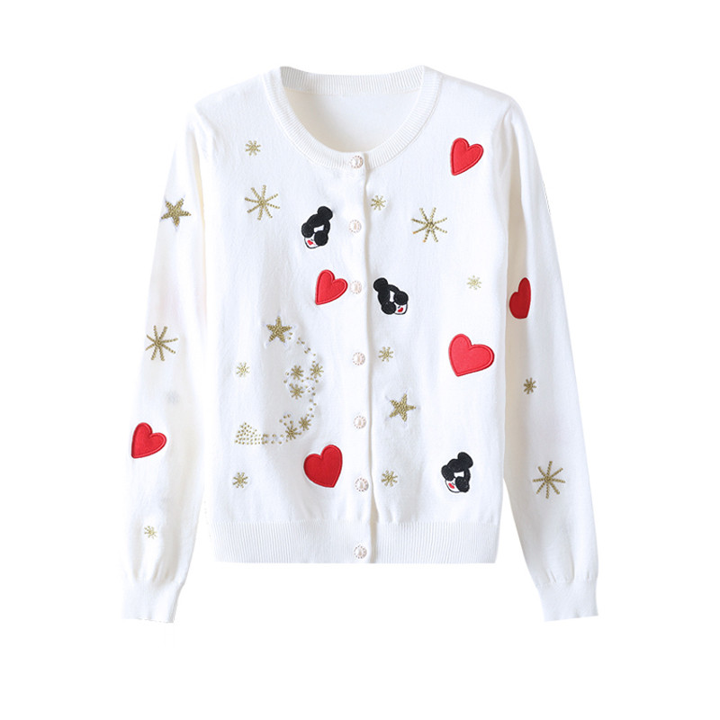 Ανοιξιάτικα πλεκτά κέντημα πουλόβερ χαριτωμένο αστέρι αγάπη καρδιά γλυκιά πλεκτή ζακέτα κορεάτικη μόδα μακρυμάνικο πλεκτό μπλουζάκι γυναικείο παλτό