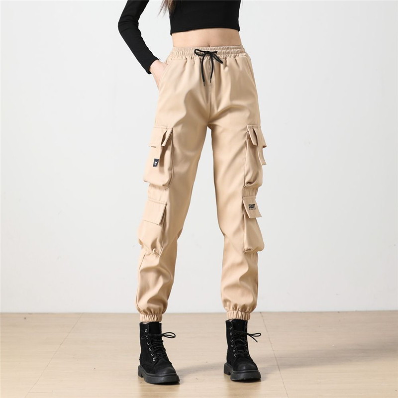 Ανοιξιάτικα καλοκαιρινά γυναικεία ρούχα Παντελόνια Cargo με πολλές τσέπες για κορίτσια Streetwear Φαρδιά casual ελαστική μέση μαύρο παντελόνι για γυναικεία παντελόνια