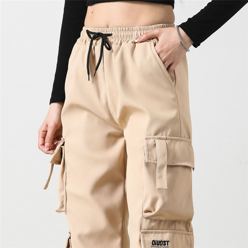 Ανοιξιάτικα καλοκαιρινά γυναικεία ρούχα Παντελόνια Cargo με πολλές τσέπες για κορίτσια Streetwear Φαρδιά casual ελαστική μέση μαύρο παντελόνι για γυναικεία παντελόνια