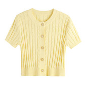 2023. aasta suve õhuke silmkoeline kampsun naiste riided lühikeste varrukatega üherealine Crop Korea Twist kampsun Elegantsed naiste topid