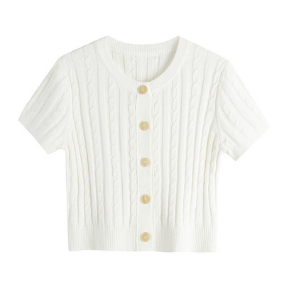 2023. aasta suve õhuke silmkoeline kampsun naiste riided lühikeste varrukatega üherealine Crop Korea Twist kampsun Elegantsed naiste topid